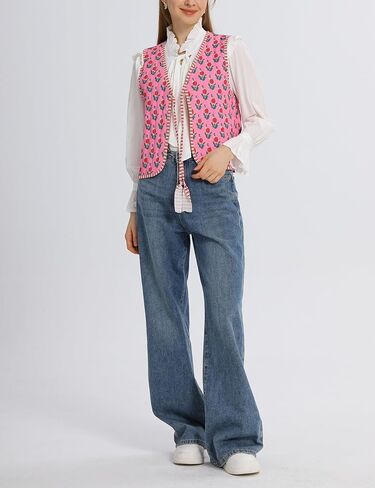 Wyeysyt Women's Cropped Floral Quilted Puffer Vest Printed Lightweight Sleeveless Padded Gilet Outwear in Saudi Arabia
