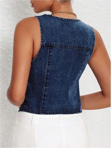 Floerns Women's Sleeveless Denim Vest Asymmetrical Hem Button Down Waistcoat in Kuwait