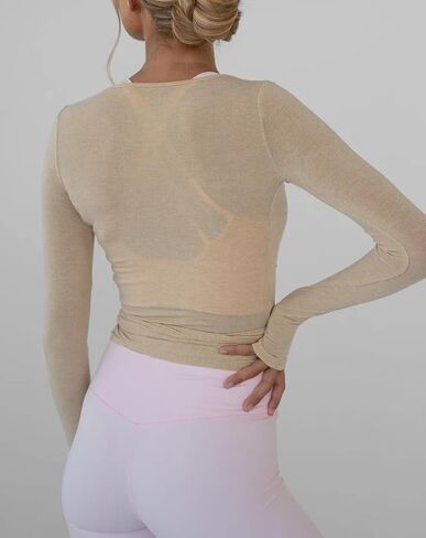 Women Wrap Yoga Shirts Long Sleeve Deep V Neck Tie Front Workout T Shirts Casual Slim Fit Sports Active Tops in Saudi Arabia