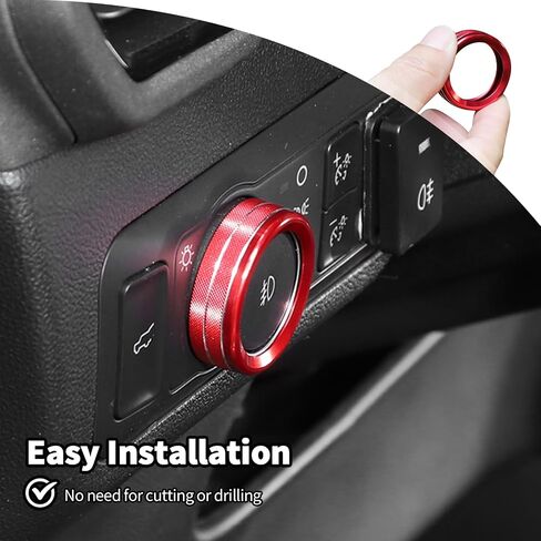JWWY Headlight Headlamp Switch Knob Cover Trim Fit for 2021 2022 2023 2024 Ford F150,Bronco,Bronco Sport Interior Accessories,Aluminum Alloy Red in Saudi Arabia