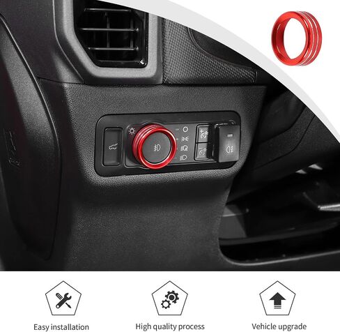 JWWY Headlight Headlamp Switch Knob Cover Trim Fit for 2021 2022 2023 2024 Ford F150,Bronco,Bronco Sport Interior Accessories,Aluminum Alloy Red in Saudi Arabia