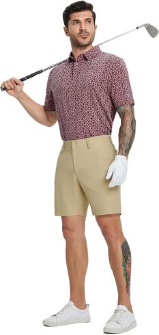 MICHEL ROUEN Golf Shorts Men 7" Solid 8 Pockets Lightweight Water-Resistant Flat Front Flex Stretch Casual Mens Dress Shorts in Saudi Arabia