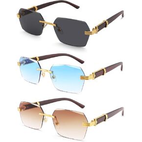 Hycredi Rimless Rectangle Grasses Men Women Retro Retro Square Square Shade Y2K Sun Glasses Tinted Eyewear