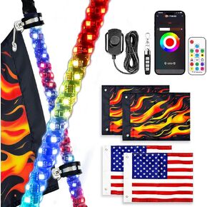2 Pack 3FT Whip Lights with 4 Flags, Led Whip Light with App & Remote Control,Spiral Music RGB Chasing Lighted Whips,Side by Side Whip Lights for UTV ATV Polaris RZR Can-Am SXS Truck