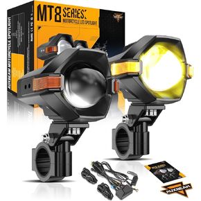 Auxbeam Motorcycle LED Fog Lights Auxiliary Lights Driving Light Spotlights 8 Modes White/Amber Dual Color Strobe Switchback 3 Inch 60W LED Offroad Work Light for Motorcycle ATV UTV Trucks - 2Pcs