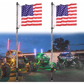 2pcs 5ft LED أضواء السوط ، Muto-beam RF REMOTE TREMOTE SPORAL POLE RGB THASE HUDERINGE LED LED FLUGH