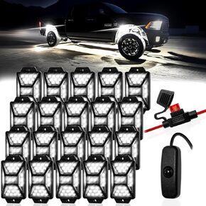 12 Pods Pure White LED Rock Lights Kit with Switch Wiring Harness,6500K 324 LEDs Bright Rock Lights for Trucks,Waterproof Underglow Light for Car Jeep Off Road ATV UTV SUV