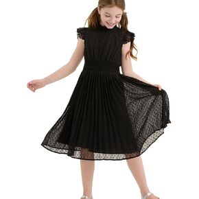 PATPAT Girls Casual Ruffle Sleeves Dresses A-line Elegant Midi Party Dress 5-14 Years