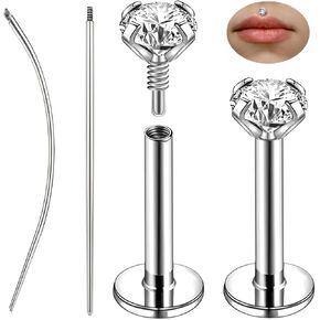 ZS 1 Pair 316L Stainless Steel Labret Lip Stud, Internal Thread Philtrum Ashely Jewelry CZ Tragus Helix Nose Nostril Piercing 16G Flat Back Earrings Studs for Women Men