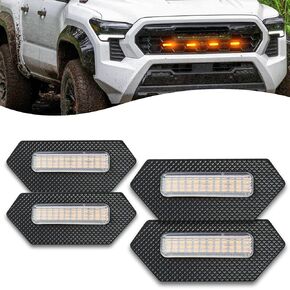 4pc Smoked Housing Amber LED Front Grille Lights DRL Feature Kit for Toyota Tacoma 2024 2025 Trailhunter TRD Pro Cab Pickup Accessories (Smoked)