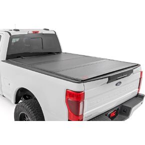 Rough Country Hard Tri-Fold Truck Bed Tonneau Cover for Ford F-250/F-350 Super Duty (2017-2025) - Aluminum Flip-Up Folding Bed Cover, Fits 6'10" Bed