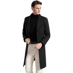 Invachi Men Wool Wool Blend Long Trench Coat Slim Fit Business Overcoat Coat Single Breaded Pea Coat مع طوق محقوق