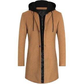 APTRO Men's Wool Trench Coat Winter Hoodie Coat Premium Business Wool Jacket