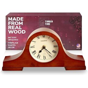 Clock Mantel ، 13x6 - صامت ، مصنوع من الخشب الحقيقي ، سهل قراءة الأوجه الرومانية ، مثالية لعلاب الموقد ، مكاتب المكاتب ، غرف المعيشة والهدايا