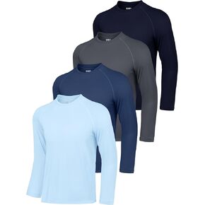 Ihu 4 Pack Mens Rash Guard قمصان السباحة طويلة الأكمام قمصان حماية الشمس UPF 50+ صيد Rashguard Dry Fit Athletic Shirt