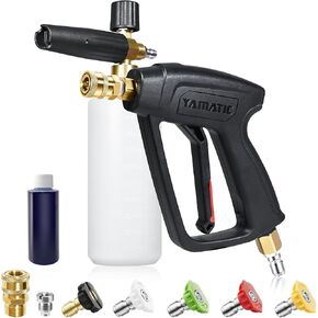 YAMATIC Pressure Washer Gun and Foam Cannon Kit, 4000 PSI Power Washer Short Gun with 3/8" Swivel Quick Connect & 5 Nozzle Tips, 4oz Foaming Soap for Car Wash, Replacement for Most Pressure Washers