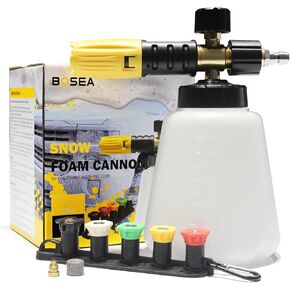 BOSEA Foam Cannon with Pressure Washer Tips with Nozzle Holder Wide Neck Adjustable Car Foam Blaster Car Wash Snow Foamer with M22 and 1/4" Quick Connector,1L Bottle
