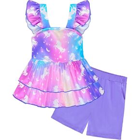 Sylfairy Girls Short مجموعة من قطعتين صيفيين الزي القصيرة القصيرة والزيت شورت شورتات مجموعة ليد ليد ليد ليد بيغ كيد