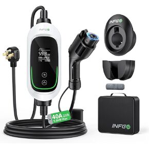 Level 2 EV Charger, 40 Amp, Portable EV Charger for Home, J1772, 25ft Cable, 240V, Charging Stations with LED Display and Breath Ring Indicator, NEMA14-50 Plug