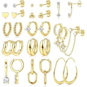 أقراط طوق ذهبية صغيرة للنساء - مداخن عقيدة Hypoallergenic 14k مطلية بالذهب مكدسات للعديد من المجوهرات الغضروف غير التشويثية.
