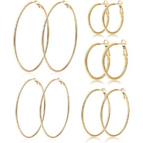 PABBEU Silver Hoop Earrings Large 316L Stainless Steel Earrings Lightweight Silver Earrings Hypoallergenic Big Thin Silver Earrings for Women s Boucle Doreille Femme 25/30/40/50/60/70mm