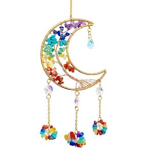 مون أحلام الصيادين مع كريستال 7 شقرا الأحجار الكريمة الصيادين كريستال القمر Suncatcher صانع قوس قزح صانع جيد