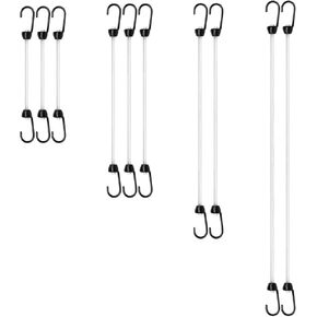 Small Bungee Cords with Hooks Assorted Size of 12 inch, 18 inch,24 inch and 36 inch Length, Marine Grade Dip Coating Metal Hooks Without Sharp End, 1/4 inch Diameter Rubber Bungee Cord