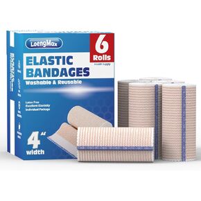 Elastic Bandage Wrap 4" Wide, 4 Pack | High-Performance Compression Bandage Wrap | Reusable | Excellent Elasticity for Legs, Ankle, Knee, Tummy, Body, Wrist | Sports & Outdoors (4 Pack)