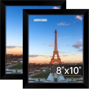 FIXSMITH 8x10 Picture Frame, Black Poster Frame with HD Plexiglass, Display Pictures 5x7 with Mat or 8x10 Without Mat, Photo Frames Collage for Tabletop or Wall Display, 2 Pack