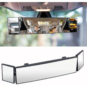 Rear View Mirror for Blindspot with Side Retractable Reflectors Clip on Wide Angle for Truck Car SUV, Universal 15 Inch Panoramic