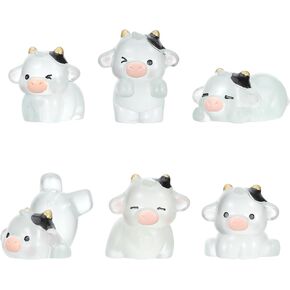 6Pcs Cute Cow Print Dashboard Accessories, Kawaii Cow Dash Board Decor for Women, Adorable Auto Rear View Mini Cows Ornament Cars Interior Accessories (Clear White)