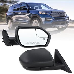 Right Passenger Side Mirror Compatible With 2020 2021 2022 2023 2024 2025 Ford Explorer With Manual Folding Power Glass Blind Spot Black Replace#LB5Z17682AA(5Pins)