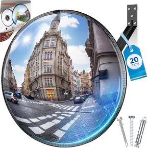 20 "HD Acrylic محدب المرآة - 160 عرض زاوية واسعة قابلة للتعديل ، إطار جلدي وظهر ABS ، مرآة البقعة العمياء للاستخدام الداخلي/الخارجي في المرآب ، المستودع ، الممر ، المتجر والمكتب أمن