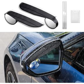 2-in-1 Car Blind Spot Mirror & Rain Guard, Carbon Fiber Side Mirror Covers Kit, Wide Angle Adjustable Stick, Rainwater Diversion, Universal Fit, Right Exterior