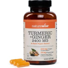 NatureWise Turmeric Curcumin + Ginger 2400 mg - Turmeric Extract with 95% Curcuminoids, Extra Strength Supplement, Enhanced Absorption - Vegan, Gluten-Free - 90 Count[30-Day Supply]