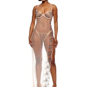 Forplay womens Just Peachy Embroidered Nightgown Lingerie Set
