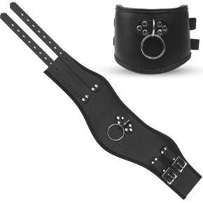Lockable Neck Collar with O ring, Adjustable Double Belts, Leather Chokers Punk Necklace for Men Women Woman Male Human Adults Halloween Bar Stage Cool Life People, Padded Cotton Locking Collars Black