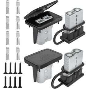 50 amp بطارية Quick Connect/Disconnect Contract ، موصل 8AWG 1.25ft للبطارية مع غطاء مقاوم للماء للسيارات ، Winches ، Trailer (2 Pack) - Gray