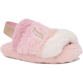 Juicy Couture Girls Fluffy Slippers for Kids – Cute Fuzzy Open-Toe Fur Slides – Plush, Warm Indoor House Slip-Ons