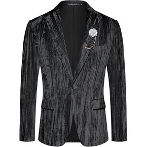 MAGE MALE Men's Velvet Tuxedo Jacket Vintage Print One Button Notched Lapel Slim Fit Blazer Prom Party Suit Coat