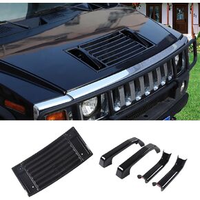 PIUGILH ABS Front Hood Deck Vent Panel Grille Hood Trim Cover Kit for Hummer H2 2003-2009 Accessories, Hood Top Handle Trim Cover Kit (Bright)