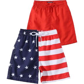KAILUA SURF 2 Pack Boys Swim Trunks, High-Visibility Safety Colors and American Flag, Quick Dry Kids Shorts, Sizes 2T-16