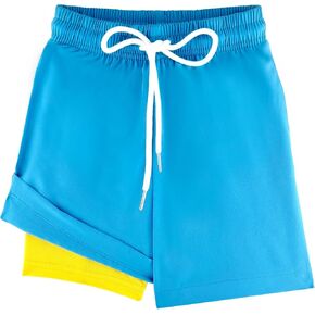 Boys Swim Trunks with Compression Liner Swim Shorts Bathing Suit UPF50+ Stretch Swimwear for Boy Quick Dry, 5-16Y