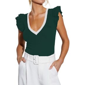 Bonitee Women Summer Ruffle Tops Sexy Deep V Dece Dece Shorts Short