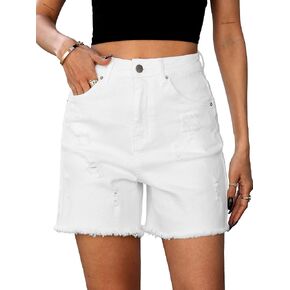 ELLEVEN Women’s Ripped Jean Shorts Trendy High Waisted Stretchy Denim Shorts Raw Hem Casual Wide Leg Mom Shorts