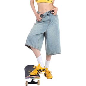 EMMIOL Womens Jorts Jean Baggy Shorts Casual 2025 Summer Trendy Wide Leg Long Denim Shorts Y2K Streetwear