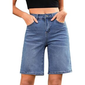 LookbookStore Bermuda Shorts for Women High Waisted Classic Casual Long Jean Shorts Stretchy Denim Jorts with Pockets in Kuwait