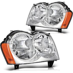 ECCPP Headlight Assembly for JEEP Grand Cherokee 2005-2006 Headlights Chrome Housing Amber Reflector Clear Lens Driver & Passenger Side