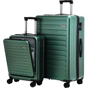 TydeCkare 20 Inch Carry On Luggage with Front Pocket, 21.65 * 15.35 * 7.87" Suitable for Airplane Overhead Bin, 34L Lightweight PC+ABS Hardshell with YKK Zipper, TSA Lock Approved, Dark Green
