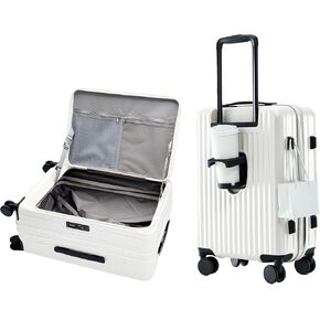 HotWay 24 Inch Expandable Checked Luggage with Cup Holder, Hardside TSA Approved Luggage with Spinner Wheels, Top Opening Suitcase For Travel, Black in Kuwait